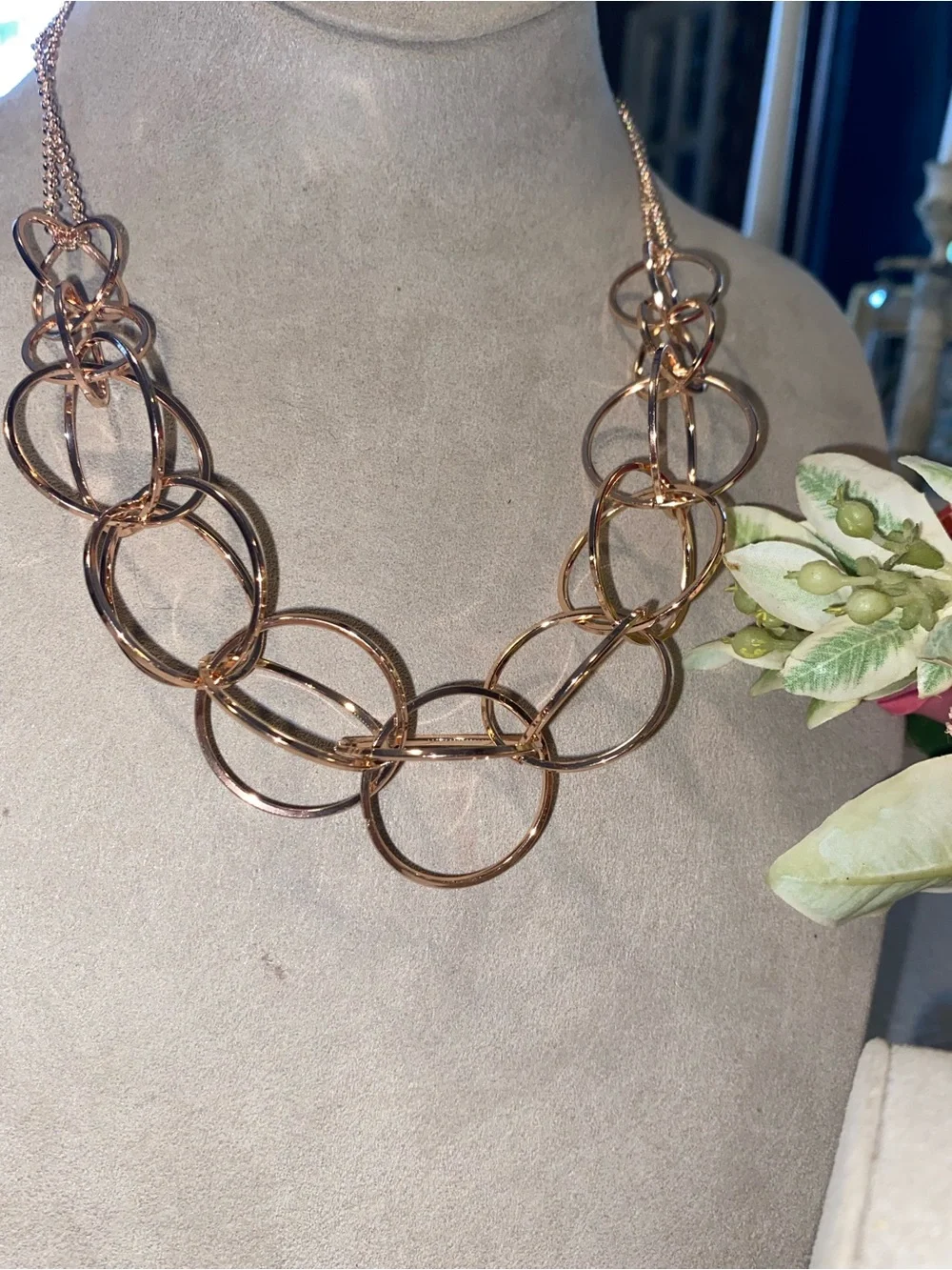 Rose Gold Necklace, Beaded Multi-Strand Bracelet & Hoop Earring Set
